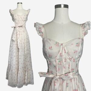 Worth Collective NWT Rosamund Bustier Maxi Dress in Blush Pink Floral milkmaid S